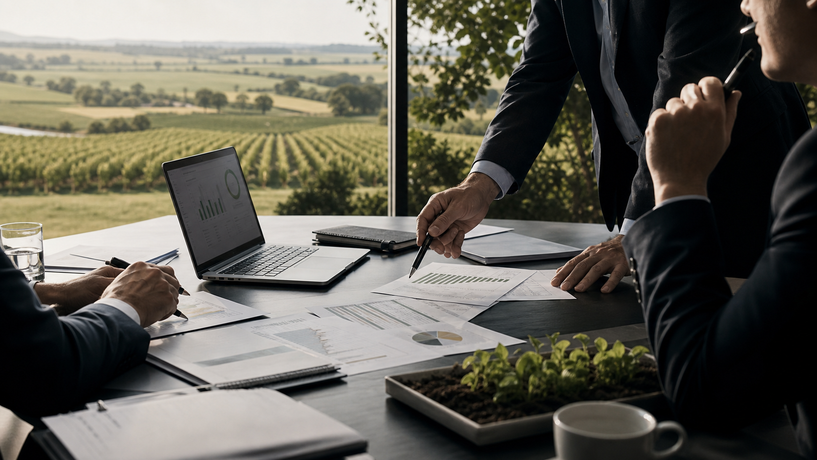 Advisors reviewing transaction materials
